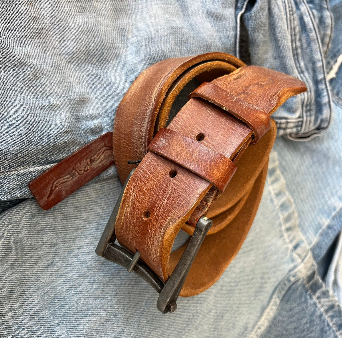 ARICHI Genuine Tan Vintage Leather Belt Man Woman Waist classic Waistband Stone Wash Buckle Style old fashioned Art