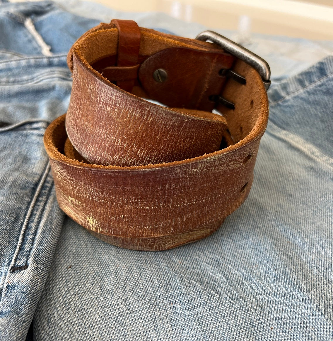 ARICHI Genuine Tan Vintage Leather Belt Man Woman Waist classic Waistband Stone Wash Buckle Style old fashioned handmade Holes square