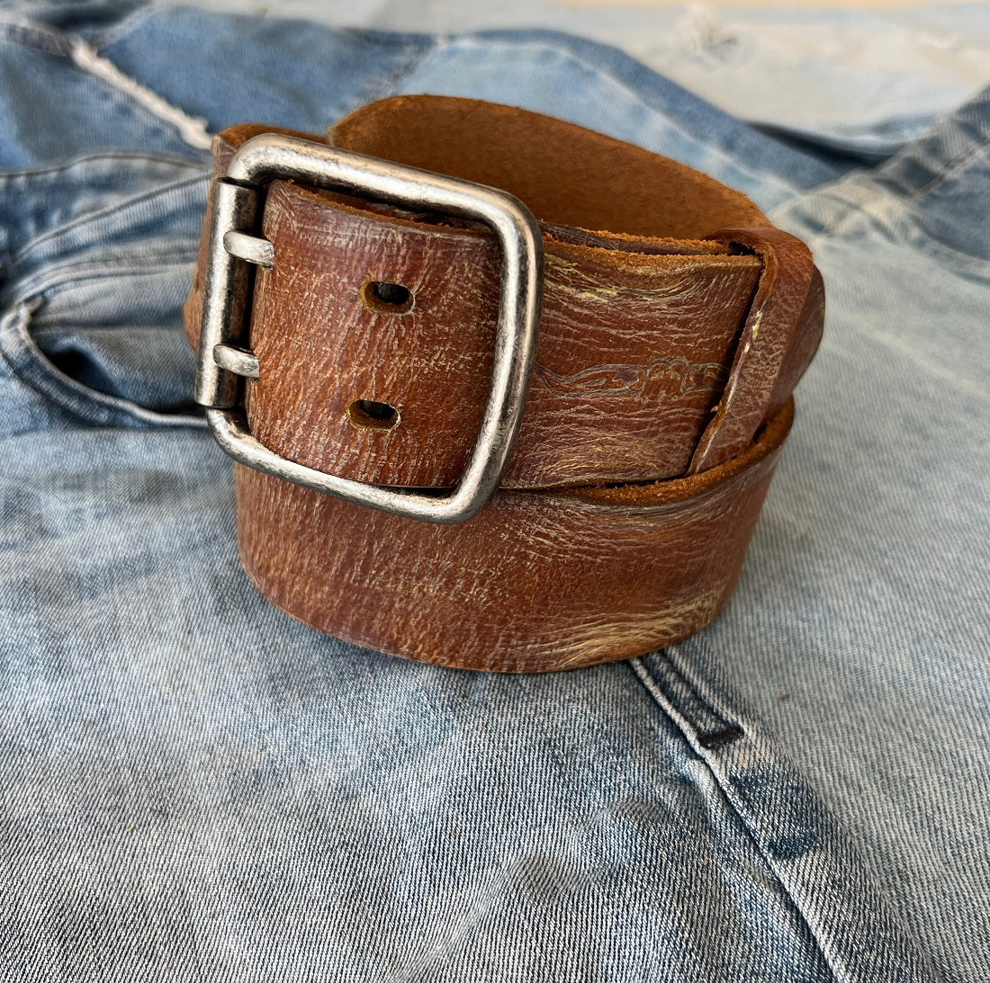 ARICHI Genuine Tan Vintage Leather Belt Man Woman Waist classic Waistband Stone Wash Buckle Style old fashioned handmade Holes square