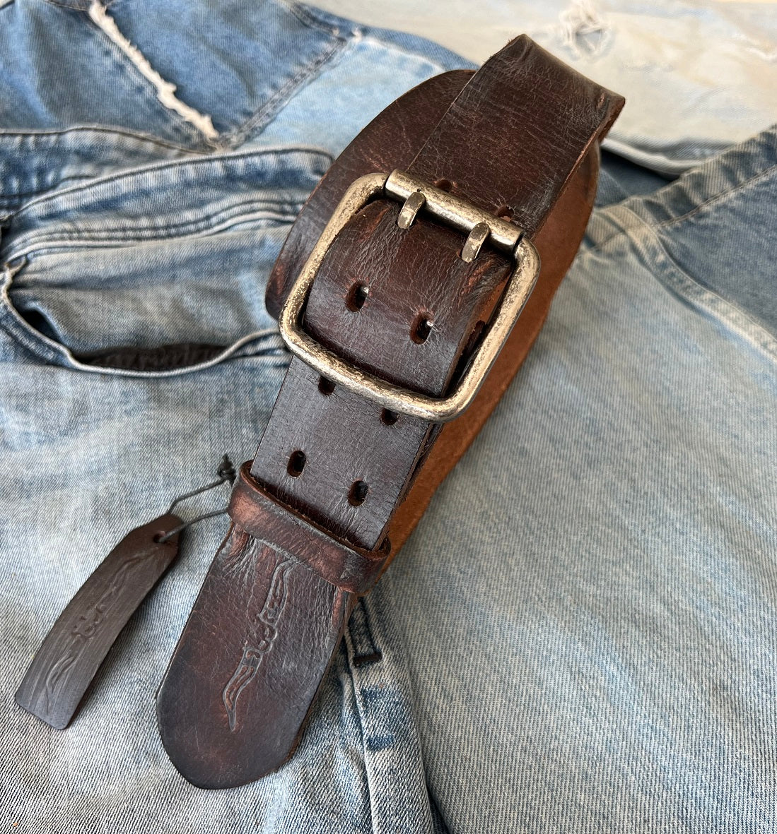 ARICHI Genuine Vintage Wash Brown Leather Belt Man Woman Waist handmade Classic Waistband Stone Buckle Style Casual Holes square