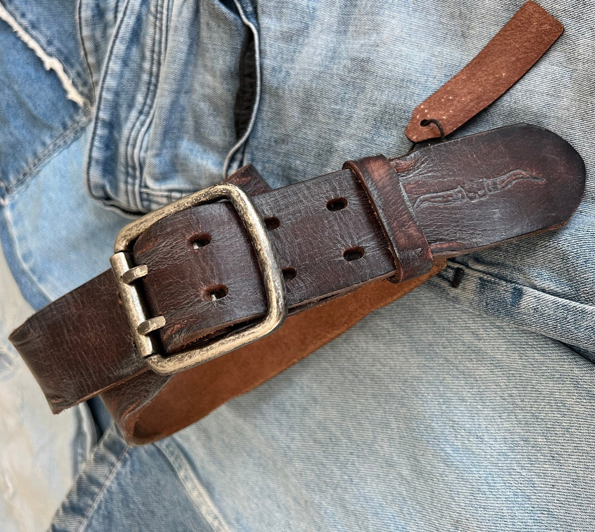 ARICHI Genuine Vintage Wash Brown Leather Belt Man Woman Waist handmade Classic Waistband Stone Buckle Style Casual Holes square