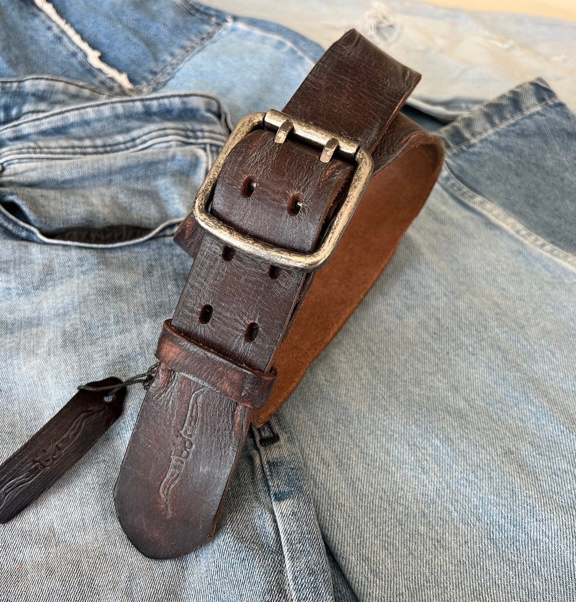 ARICHI Genuine Vintage Wash Brown Leather Belt Man Woman Waist handmade Classic Waistband Stone Buckle Style Casual Holes square