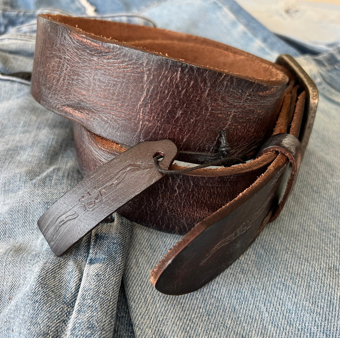 ARICHI Genuine Vintage Wash Brown Leather Belt Man Woman Waist handmade Classic Waistband Stone Buckle Style Casual Holes square