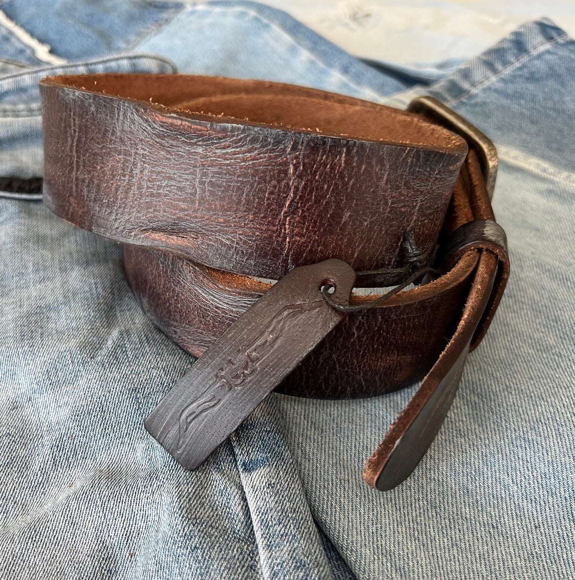 ARICHI Genuine Vintage Wash Brown Leather Belt Man Woman Waist handmade Classic Waistband Stone Buckle Style Casual Holes square