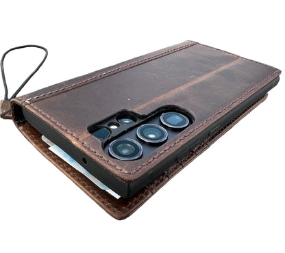 Handmade Dark Brown Leather Samsung GalaxyS26,  S25 Edge, S24, S23, S22 Ultra, Fe Case with Tree of Life Embossing, Card Slots
