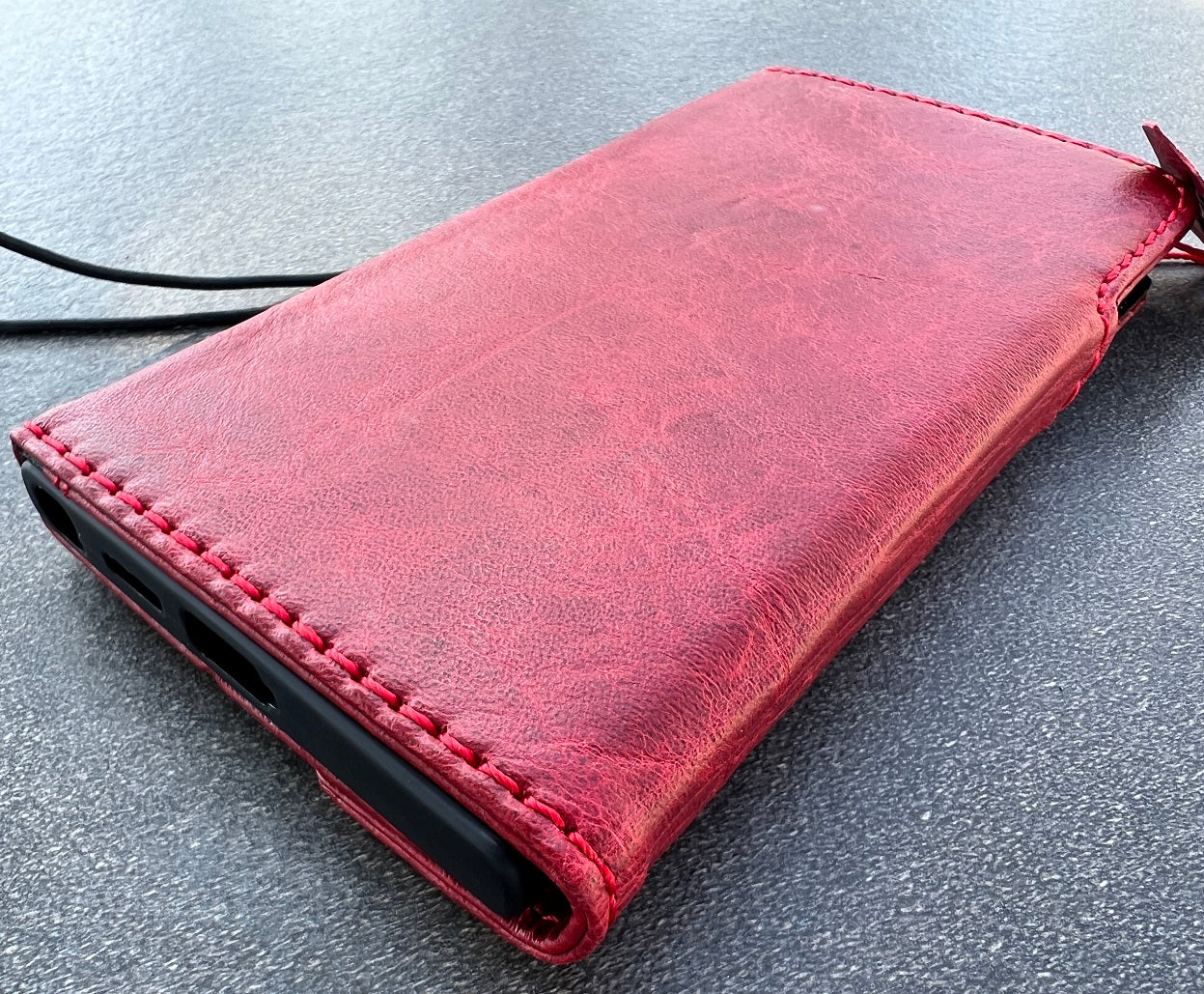 Genuine Vintage Red Leather Case For Google Pixel 4 4A 5 5A 6 6A 7 7A 8 Pro Cover 4G 5G Wallet Stamping Craft