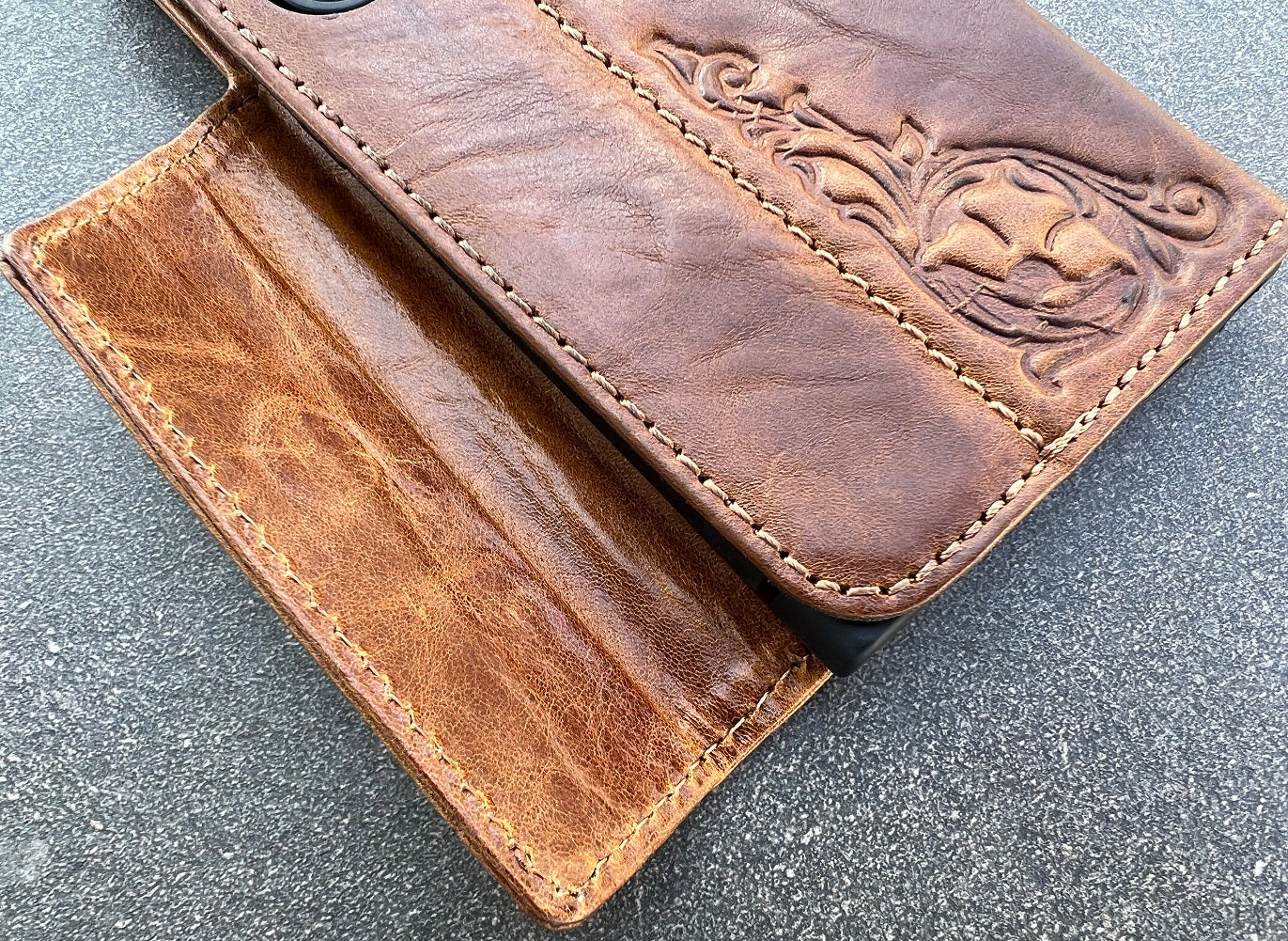 Genuine Tan Leather Case Wallet For Samsung Galaxy s24 ultra Stamping Magnet Vintage