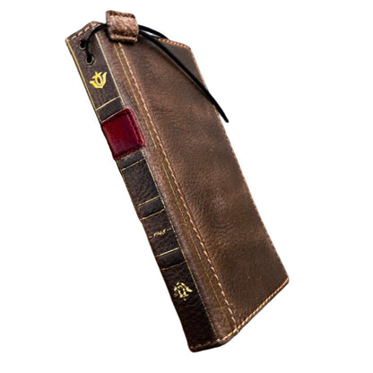 ARICHI Handcrafted Vintage Bible-Style Leather iPhone Case – Smoked Wax Finish Book Cover