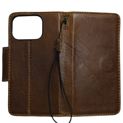 ARICHI Handmade Leather iPhone Case – Tan Finish, Magnetic Clasp, Card Slots, Wireless Charging, for iPhone 11–17 Pro Max Wallet