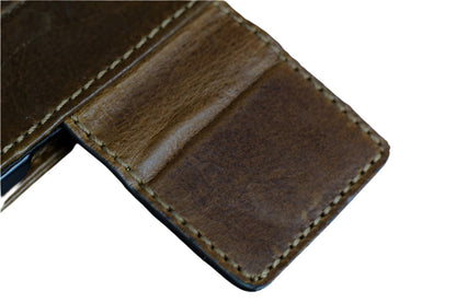 ARICHI Handmade Leather iPhone Case – Tan Finish, Magnetic Clasp, Card Slots, Wireless Charging, for iPhone 11–17 Pro Max Wallet