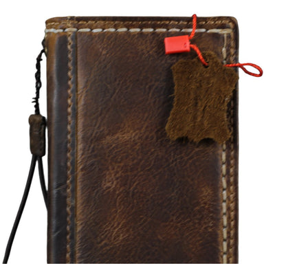 ARICHI Handmade Waxed Leather iPhone Case – Polished Finish with White Hand-Stitched Seams, Wallet Book Cover for iPhone 11–17 Pro Max SE XS