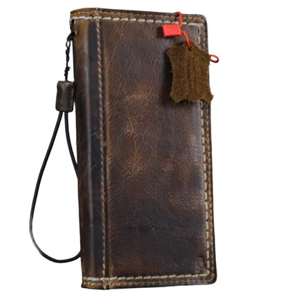 ARICHI Handmade Waxed Leather iPhone Case – Polished Finish with White Hand-Stitched Seams, Wallet Book Cover for iPhone 11–17 Pro Max SE XS