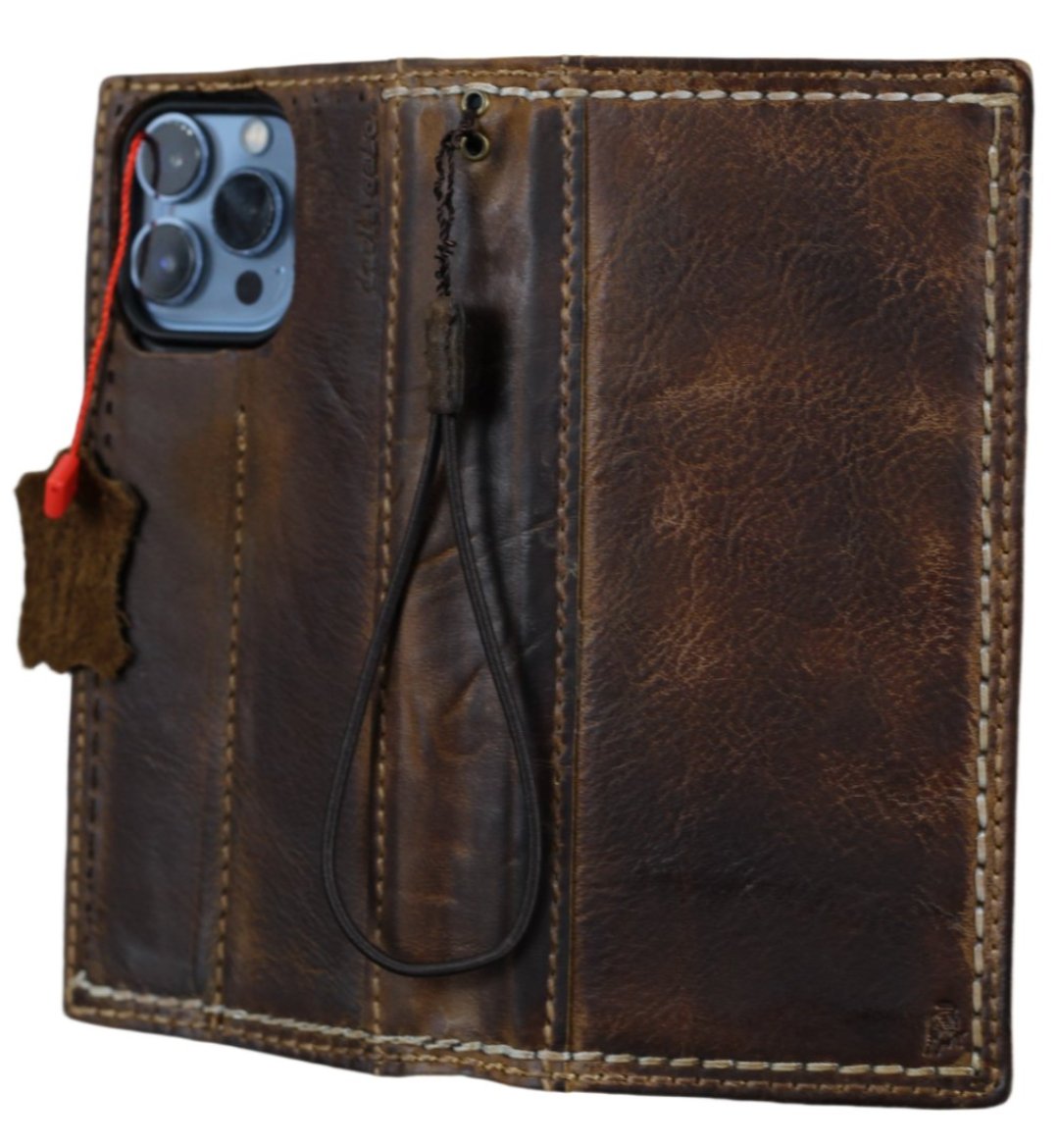 ARICHI Handmade Waxed Leather Phone Case with White Hand Stitching - Fits Samsung Galaxy S25, S24, S23, Z Fold