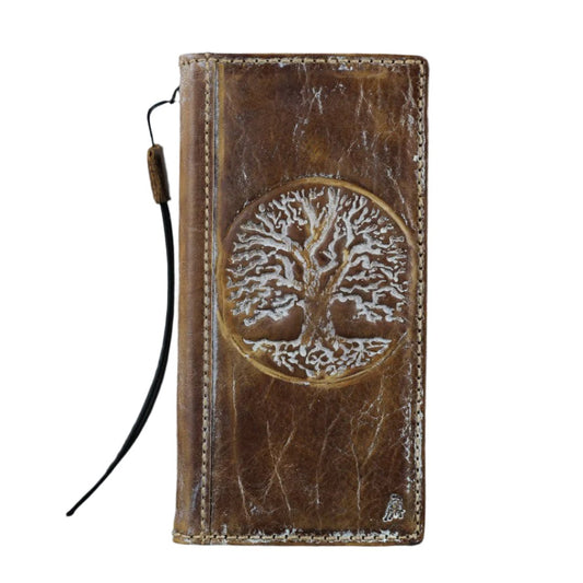 ARICHI Premium Leather Wallet Phone Case for iPhone 11 12 13 14 15 16 Pro Max | Vintage Handmade Book Cover with White Tree Of Life Embossing