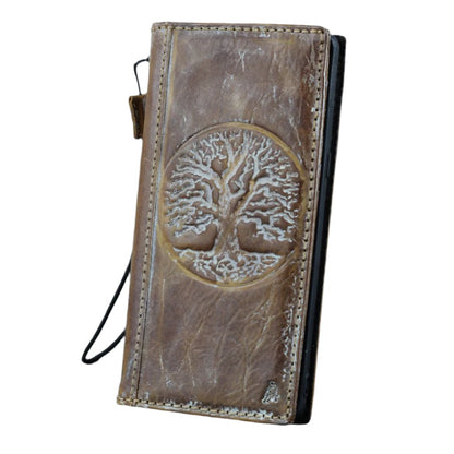 ARICHI Premium Leather Wallet Phone Case for iPhone 11 12 13 14 15 16 Pro Max and 17 Air| Vintage Handmade Book Cover with White Tree Of Life Embossing