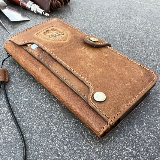 ARICHI Genuine Vintage Leather Case For Samsung Galaxy Z Fold 3 4 5 Back Cover Wallet Cards Slots Design Book Hand Strap craftsmanship fashioned distinctive Tan Stamping button