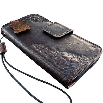 ARICHI Handcrafted Brown Leather iPhone Case with Magnetic Closure and Embossed Design – Detachable Magnetic Wallet Cover for iPhone