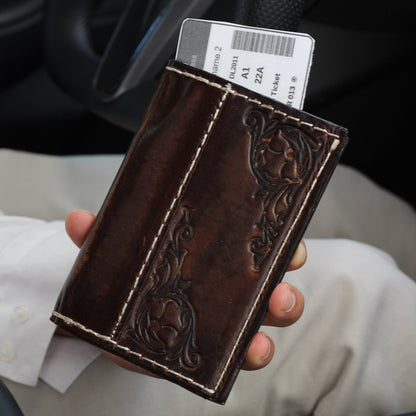 ARICHI Handmade Vintage Leather Passport Wallet Stamping Details