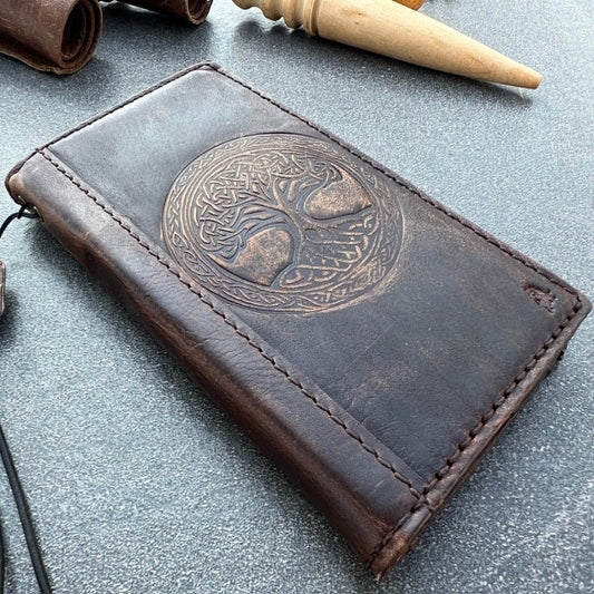 ARICHI Genuine Leather Case Samsung Galaxy s24 s23 Fe s22 s21 s20 Ultra s8 s9 Note 8 9 10 20 21 A71 A52 A53 A12 A31 A32 Tree Of Life Stamping