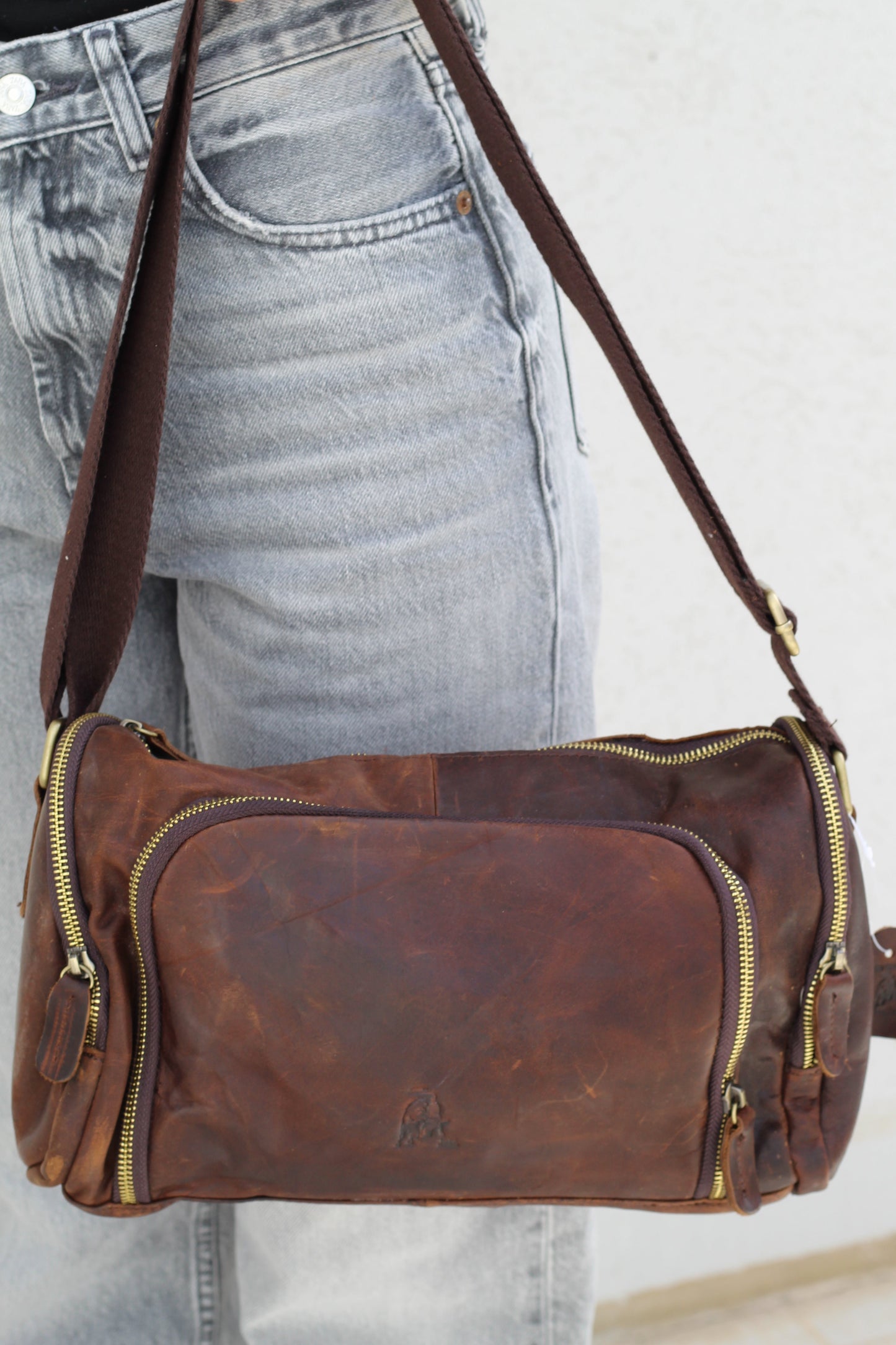 Genuine Leather Shoulder Bag Vintage Brown | Handmade Crossbody Messenger Bag for Men & Women