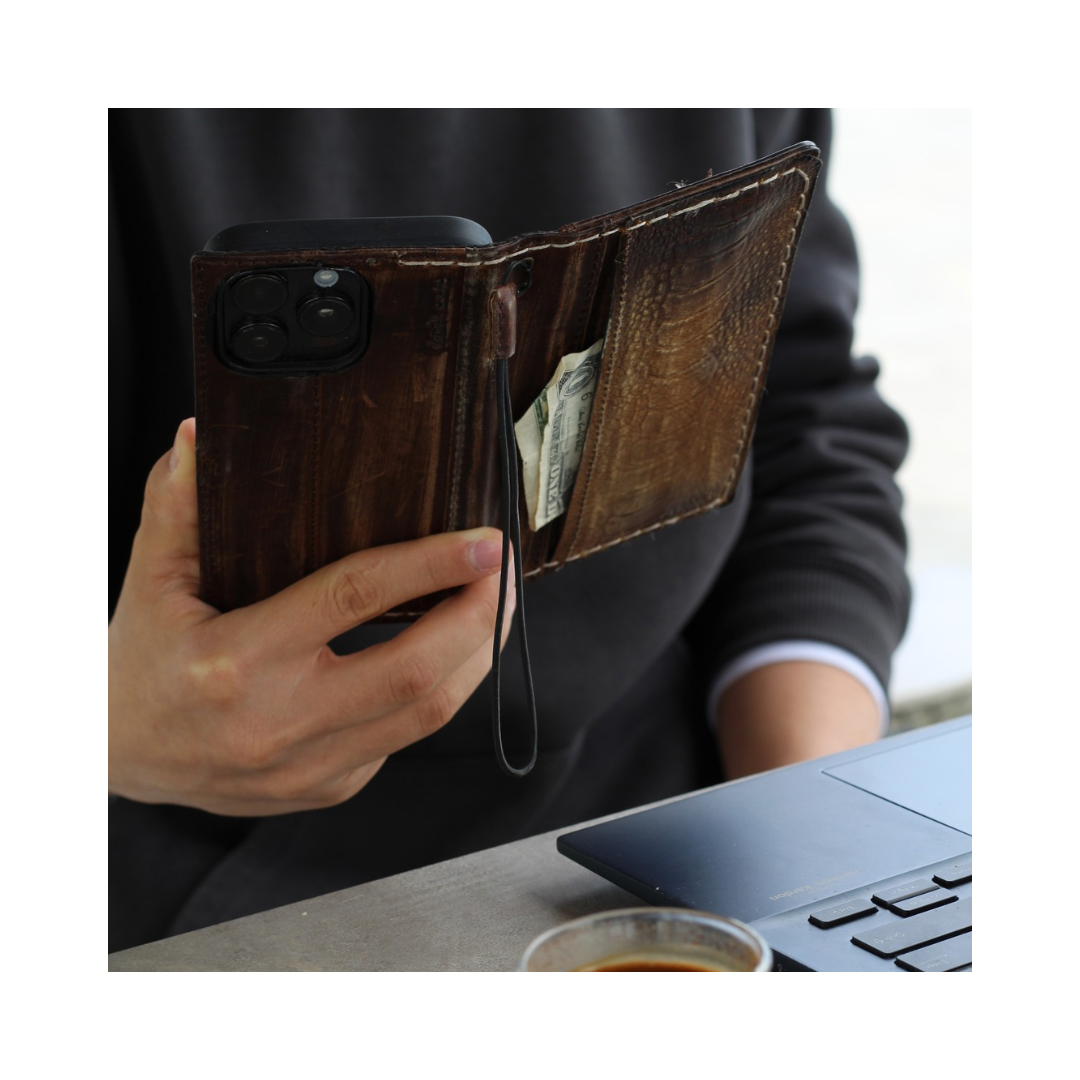 Pixel 10a leather wallet case ostrich handmade book style flip cover