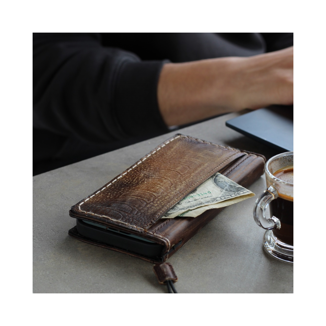 Pixel 7 Pro leather wallet case handmade ostrich with cash pocket and cards