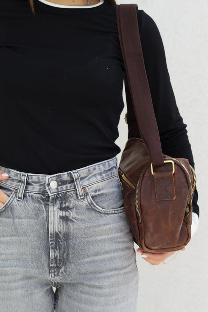 Genuine Leather Shoulder Bag Vintage Brown | Handmade Crossbody Messenger Bag for Men & Women
