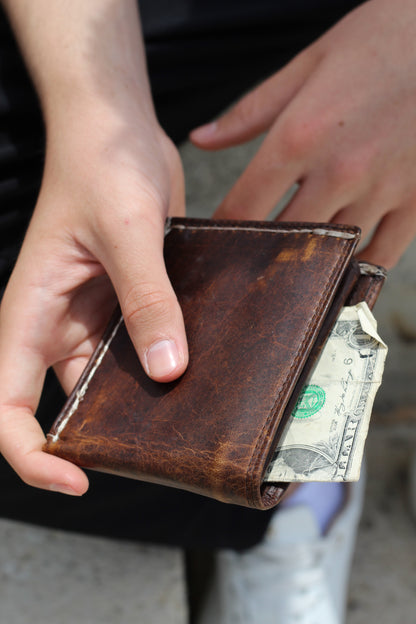     Vintage Leather Bifold Wallet Handmade from Genuine Leather