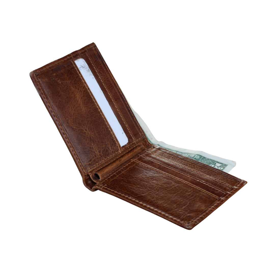 Handmade Distressed Tan Brown Leather Bifold Wallet – Slim Money Clip