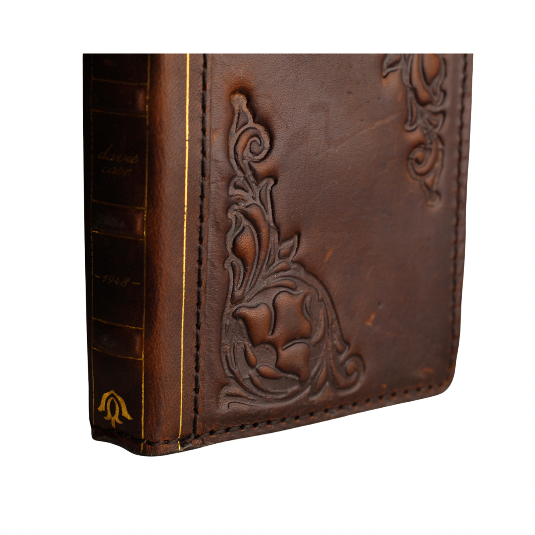 Handcrafted brown leather Samsung Galaxy Z Fold 8 case with vintage book design