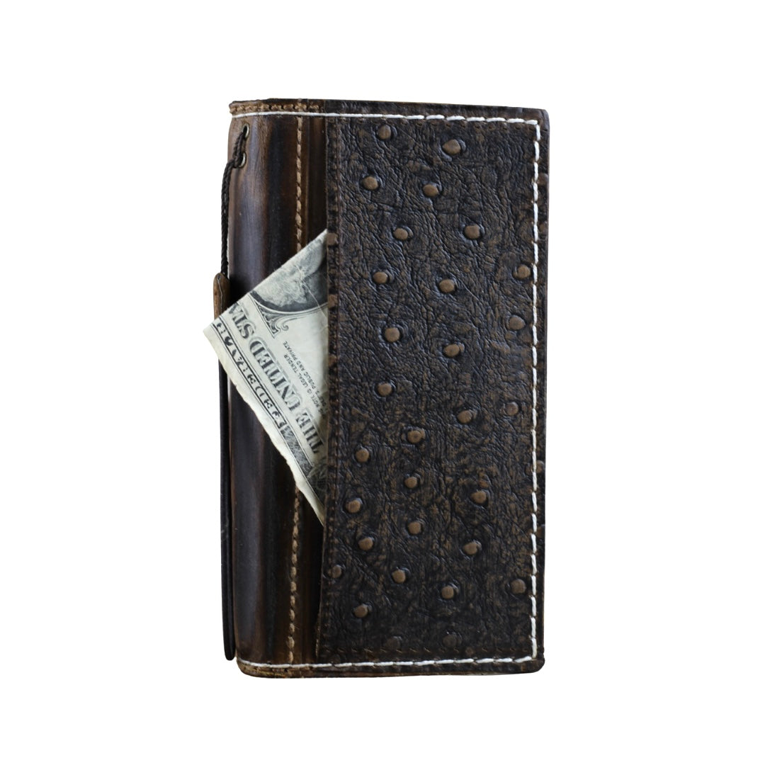 Genuine Ostrich-Embossed Leather Phone Case with Card Slots – Handmade Luxury Leather Cover with White Stitching
