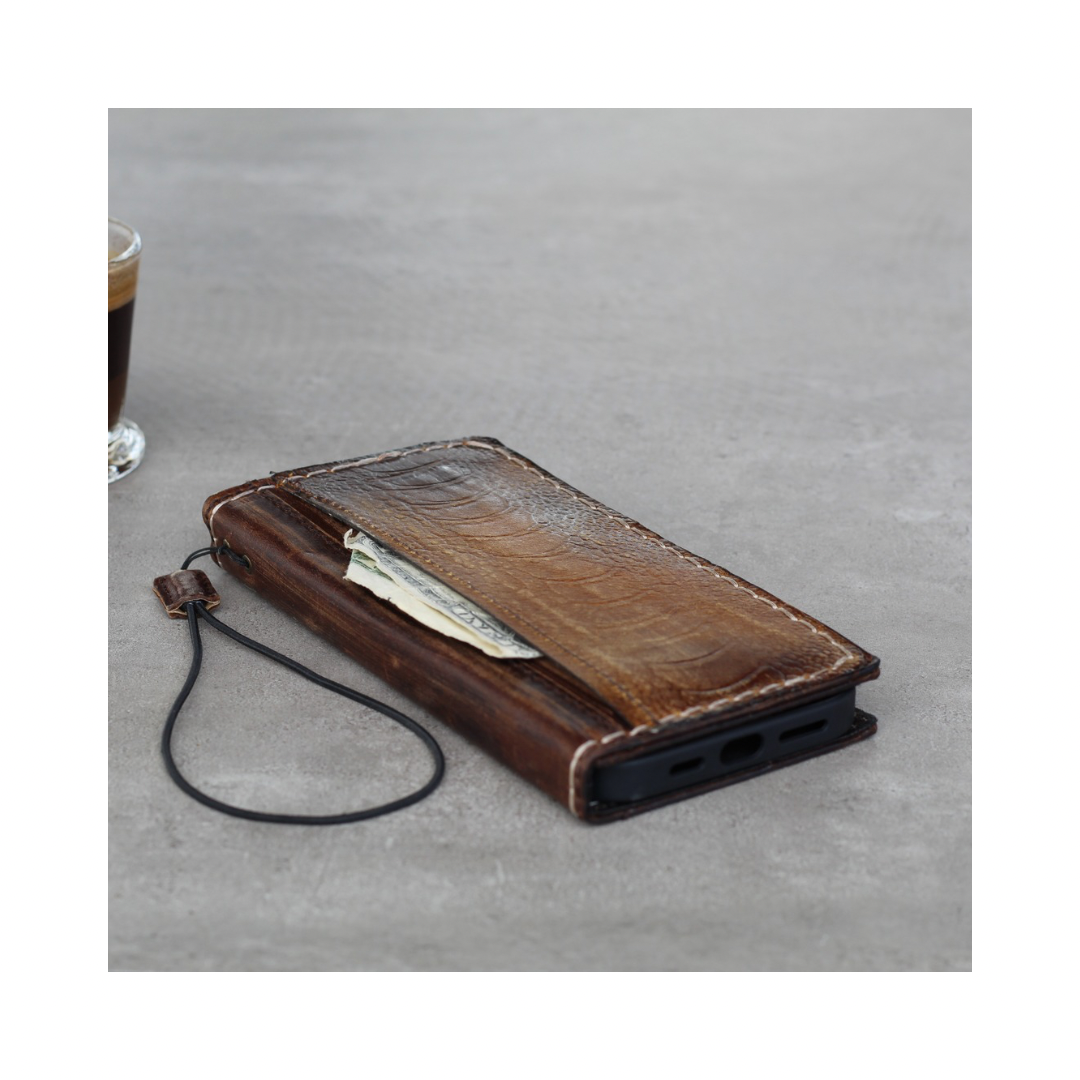 google pixel leather wallet case ostrich handmade with card holder and cash pocket