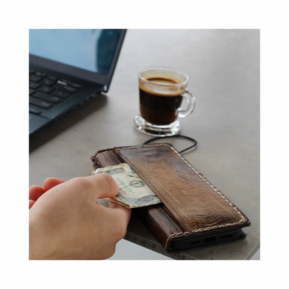 hand stitched leather wallet phone case ostrich brown with card slots and bill pocket For Pixel 10 Pro fold