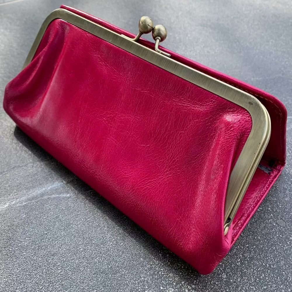 ARICHI Genuine Pink Leather Woman Vintage Handmade Purse Tote Wallet Card Female Style Clutch Magnetics Soft Fuchsia