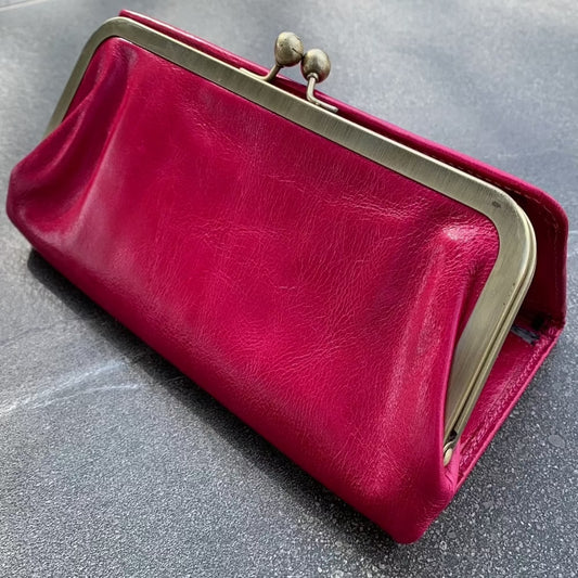 ARICHI Genuine Pink Leather Woman Vintage Handmade Purse Tote Wallet Card Female Style Clutch Magnetics Soft Fuchsia