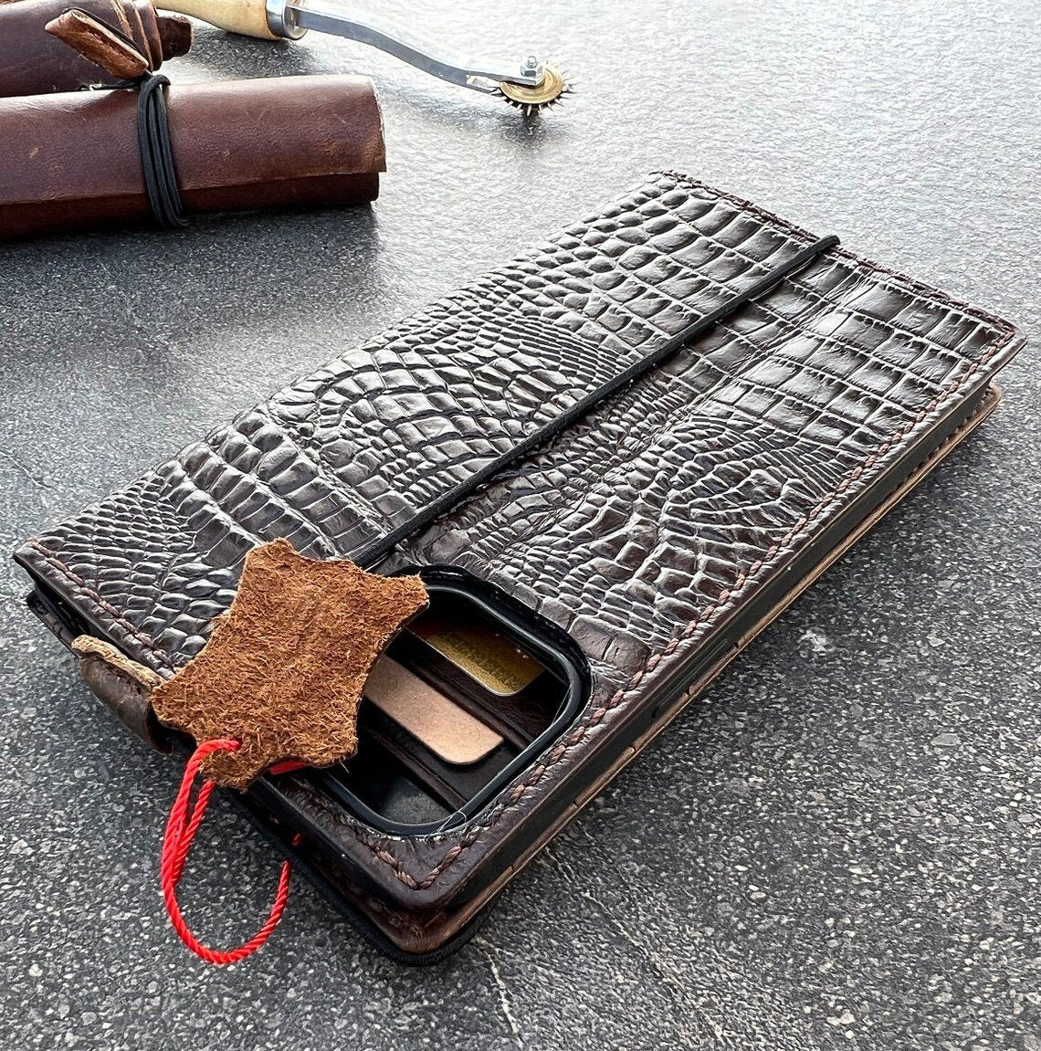 ARICHI Genuine Leather Case Samsung Galaxy s24 s23 Fe s22 s21 s20 Ultra s8 s9 Note 8 9 10 20 21 A71 A52 A53 A12 A31 A32 Brown Crocodile Stamping