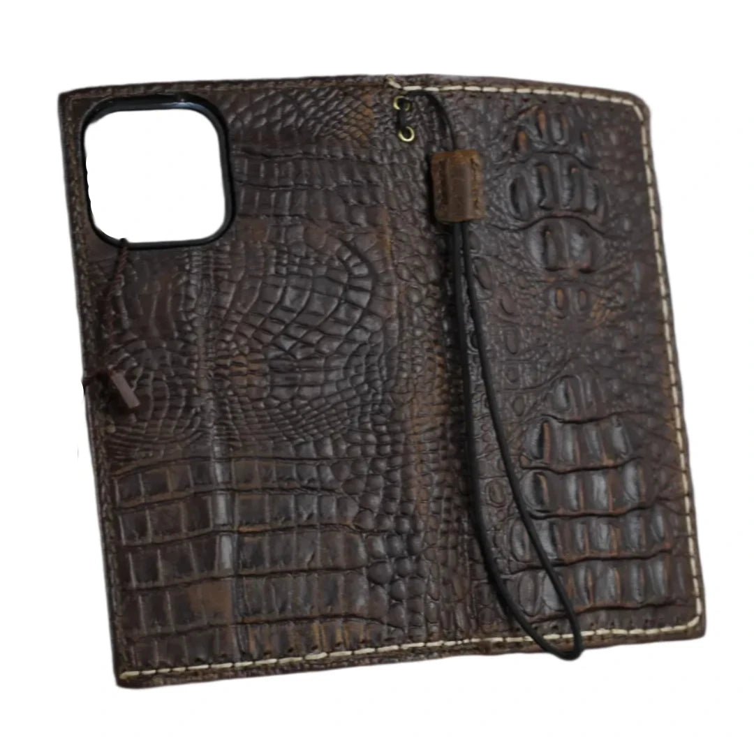 ARICHI Crocodile Embossed Leather Case with Thick White Hand-Stitched Seams for Oppo Find N3, X6 Pro, Reno 10 Pro+ Reno 12 Pro, 9 5G  A78 A98 – Luxury Wallet Book Style Cover