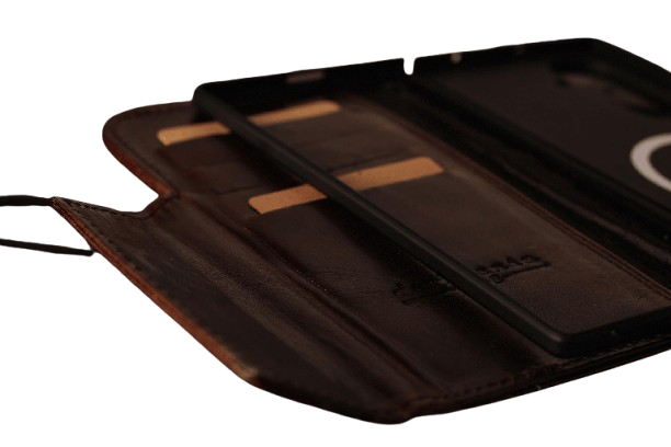 Leather Galaxy Z Fold 8 Ultra wallet case open showing card slots