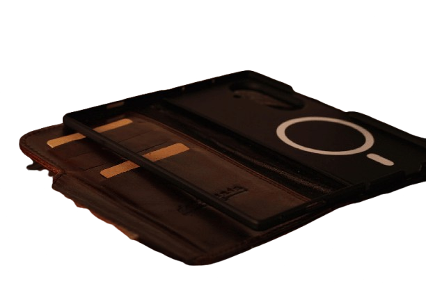 Leather Galaxy Z Fold 8 Ultra wallet case open showing card slots