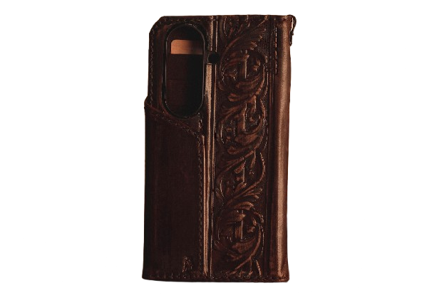 Hand-tooled vintage floral detail on leather Galaxy Z Fold 8 Ultra case