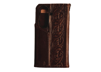 Hand-tooled vintage floral detail on leather Galaxy Z Fold 8 Ultra case