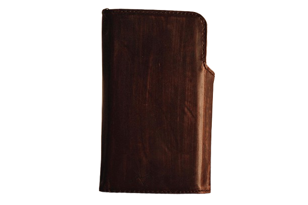 Vintage brown full grain leather book-style case with wrist strap