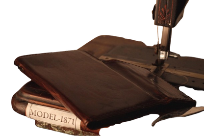 Vintage brown full grain leather book-style case with wrist strap