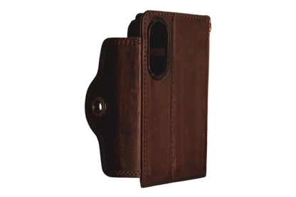 Galaxy Z Fold 8 Ultra in leather wallet case standing open in book style
