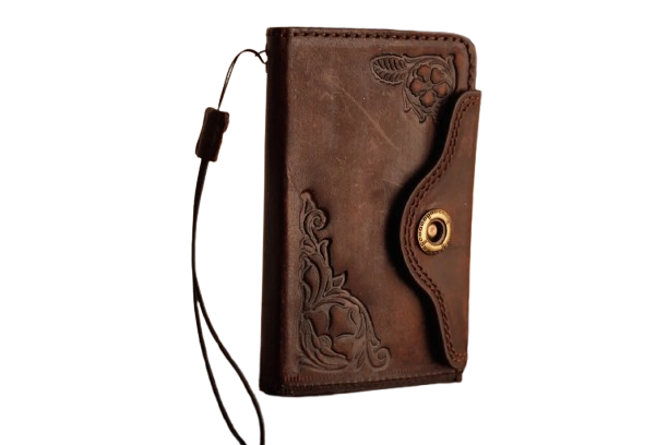 Handmade full grain leather wallet case for Samsung Galaxy Z Fold 8 Ultra with hand-tooled floral design