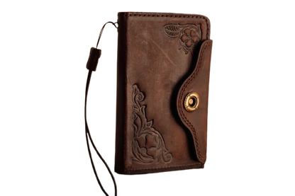 Handmade full grain leather wallet case for Samsung Galaxy Z Fold 8 Ultra with hand-tooled floral design