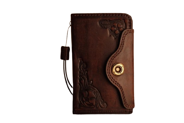 Handmade full grain leather wallet case for Samsung Galaxy Z Fold 8 Ultra with hand-tooled floral design
