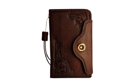 Handmade full grain leather wallet case for Samsung Galaxy Z Fold 8 Ultra with hand-tooled floral design