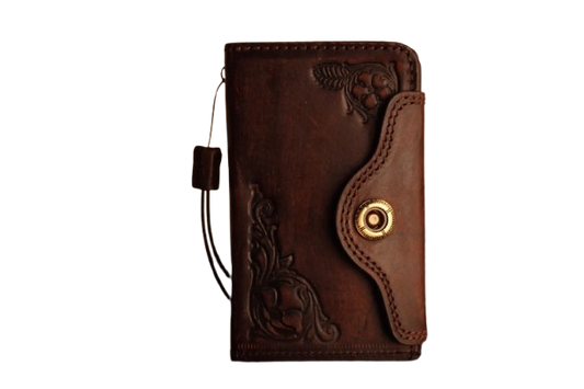 Handmade full grain leather wallet case for Samsung Galaxy Z Fold 8 Ultra with hand-tooled floral design