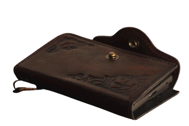 Handmade full grain leather wallet case for Samsung Galaxy Z Fold 8 Ultra with hand-tooled floral design